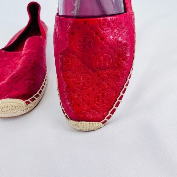 Tory Burch T-monogram Espadrille Flat Size 11  In Red Leather - Picture 4 of 11